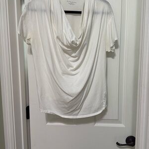 For The Republic Draped White Short Sleeve Blouse